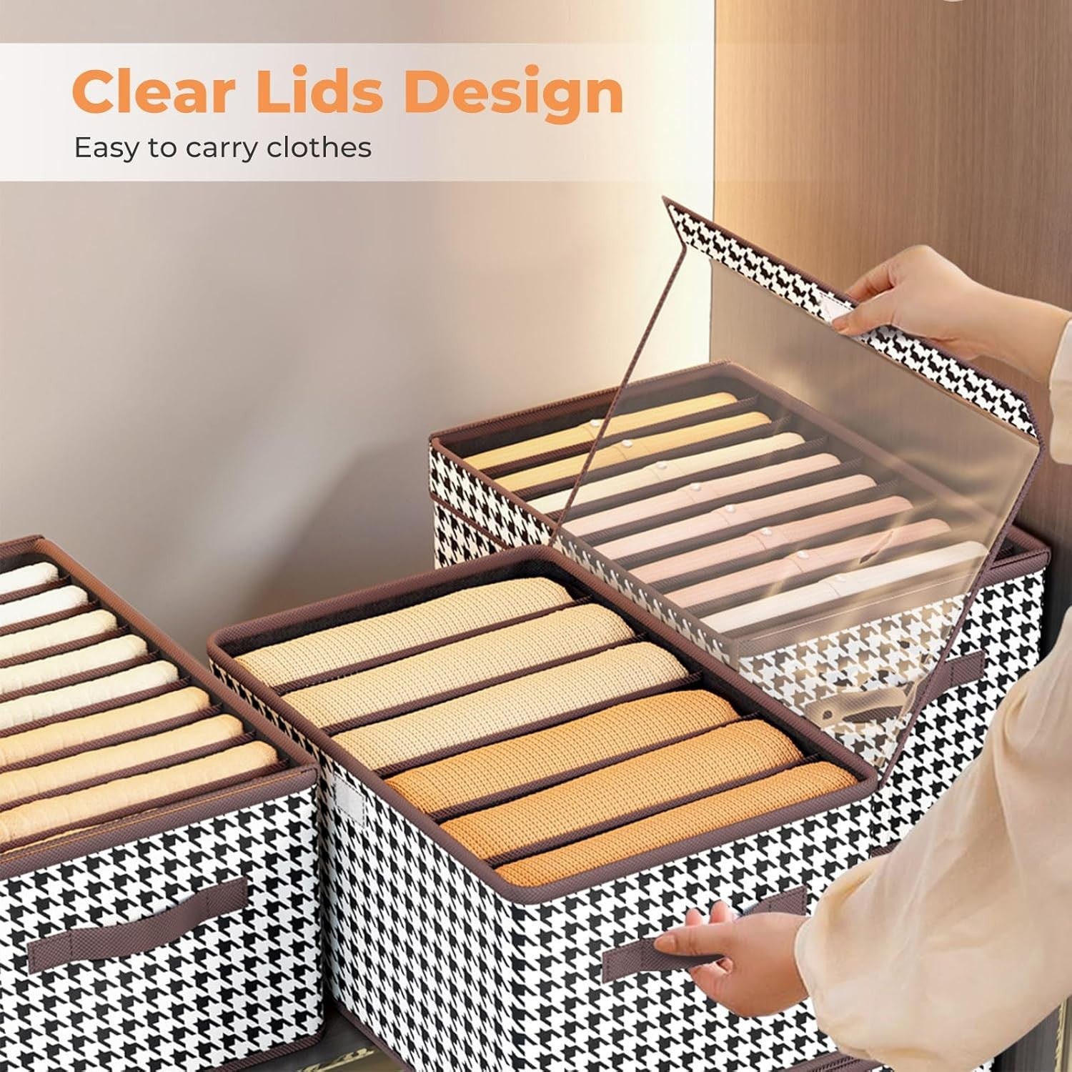 Cutie De Depozitare, Flippy, Pentru Haine, Lenjerie, Sosete Si Sutiene, Material Textil, 6 Compartimente, 44x30x20 cm, Culoare Alb-Negru-4