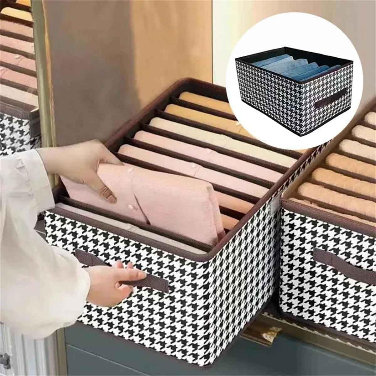 Cutie De Depozitare, Flippy, Pentru Haine, Lenjerie, Sosete Si Sutiene, Material Textil, 7 Compartimente, 44x30x20 cm, Culoare Alb-Negru-6