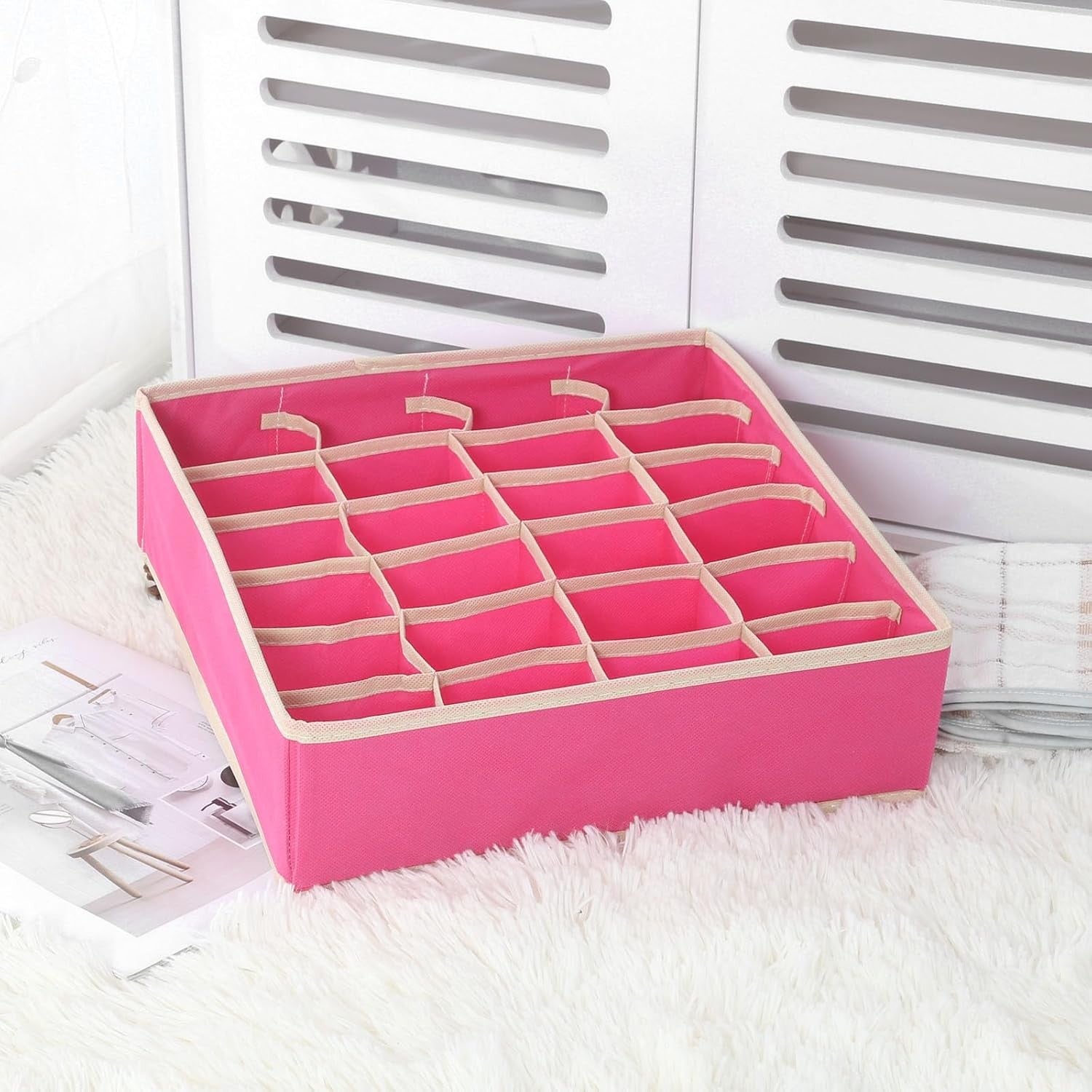 Cutie De Depozitare, Flippy, Pentru Lenjerie, Sosete Si Sutiene, Material Textil, 24 Compartimente, 32 x 32 x 10 cm, Culoare Roz-3