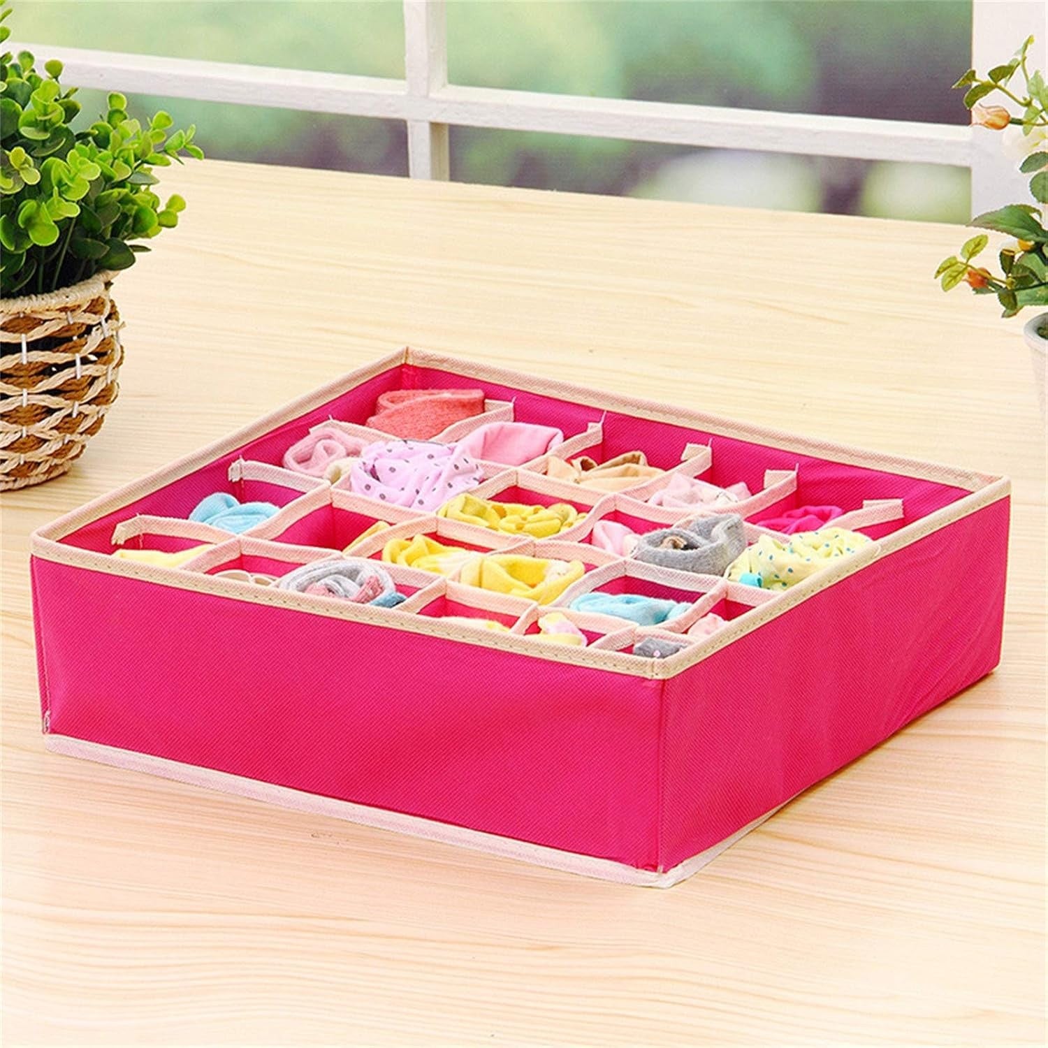 Cutie De Depozitare, Flippy, Pentru Lenjerie, Sosete Si Sutiene, Material Textil, 24 Compartimente, 32 x 32 x 10 cm, Culoare Roz-4