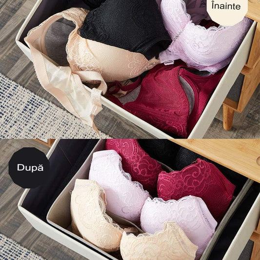 Cutie De Depozitare, Flippy, Pentru Lenjerie, Sosete Si Sutiene, Material Textil, 6 Compartimente, 32 x 16 x 10 cm, Culoare Gri-1