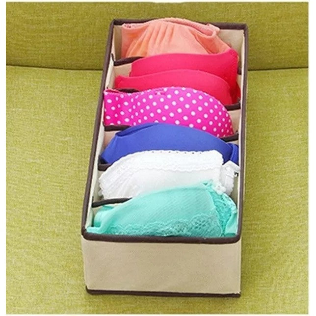 Cutie De Depozitare, Flippy, Pentru Lenjerie, Sosete Si Sutiene, Material Textil, 6 Compartimente, 32 x 16 x 10 cm, Culoare Bej-1