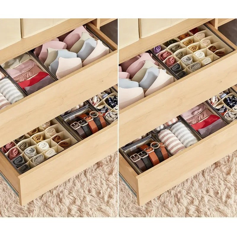 Cutie De Depozitare, Flippy, Pentru Lenjerie, Sosete Si Sutiene, Material Textil, 6 Compartimente, 32 x 16 x 10 cm, Culoare Bej-2