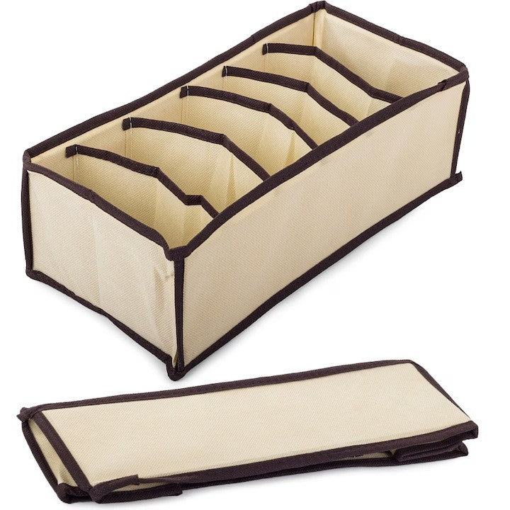 Cutie De Depozitare, Flippy, Pentru Lenjerie, Sosete Si Sutiene, Material Textil, 6 Compartimente, 32 x 16 x 10 cm, Culoare Bej-3