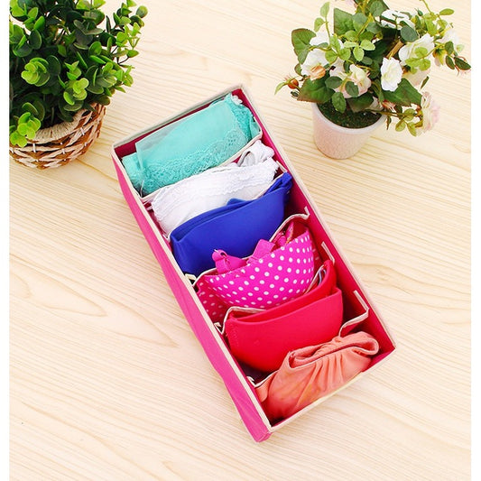 Cutie De Depozitare, Flippy, Pentru Lenjerie, Sosete Si Sutiene, Material Textil, 6 Compartimente, 32 x 16 x 10 cm, Culoare Roz-1