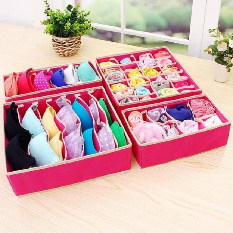 Cutie De Depozitare, Flippy, Pentru Lenjerie, Sosete Si Sutiene, Material Textil, 6 Compartimente, 32 x 16 x 10 cm, Culoare Roz-2