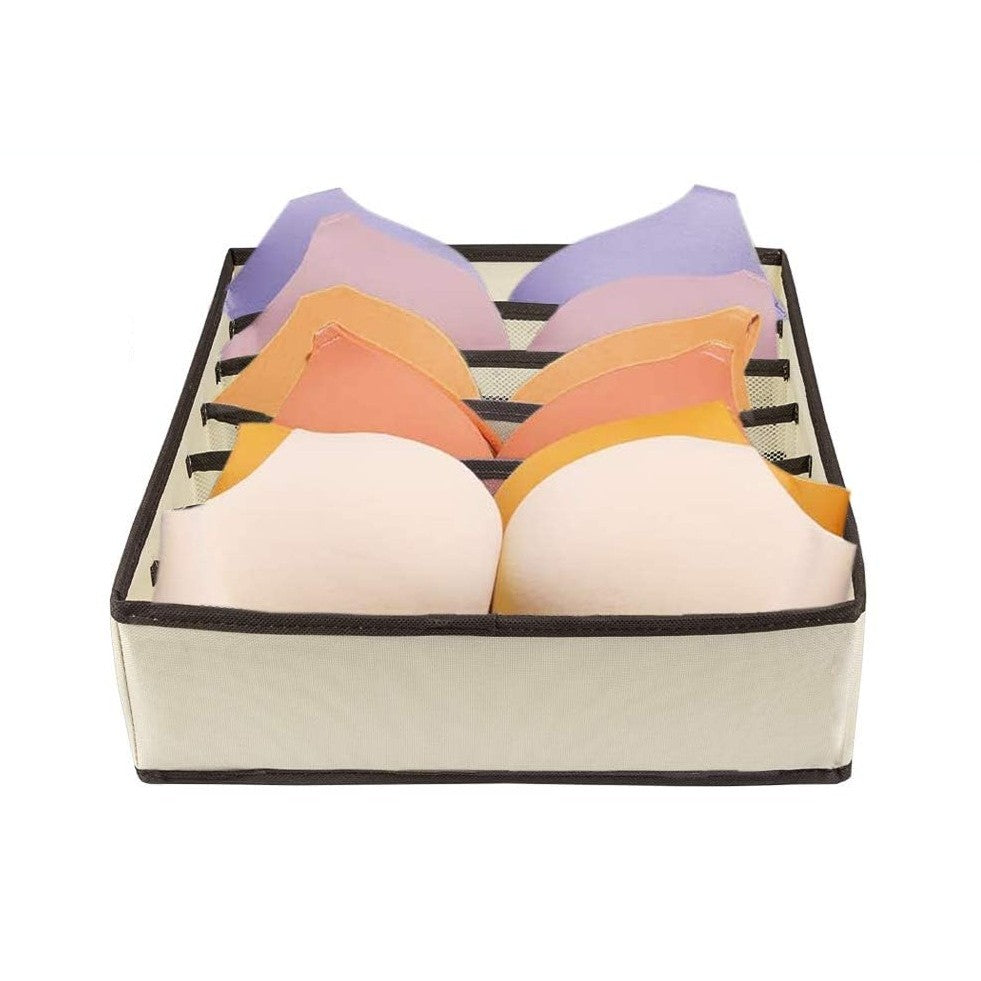 Cutie De Depozitare, Flippy, Pentru Lenjerie, Sosete Si Sutiene, Material Textil, 7 Compartimente, 32 x 32 x 10 cm, Culoare Bej-2