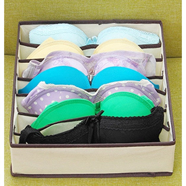 Cutie De Depozitare, Flippy, Pentru Lenjerie, Sosete Si Sutiene, Material Textil, 7 Compartimente, 32 x 32 x 10 cm, Culoare Bej-4