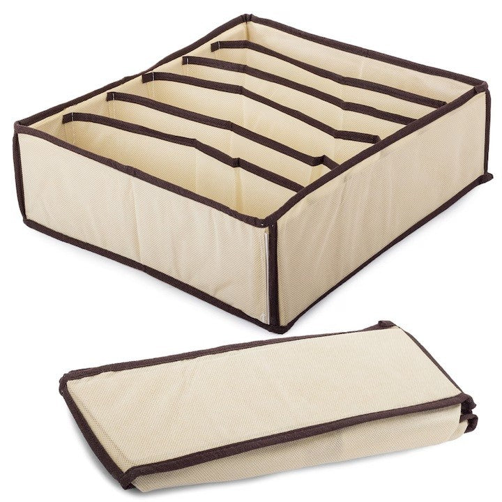 Cutie De Depozitare, Flippy, Pentru Lenjerie, Sosete Si Sutiene, Material Textil, 7 Compartimente, 32 x 32 x 10 cm, Culoare Bej-6