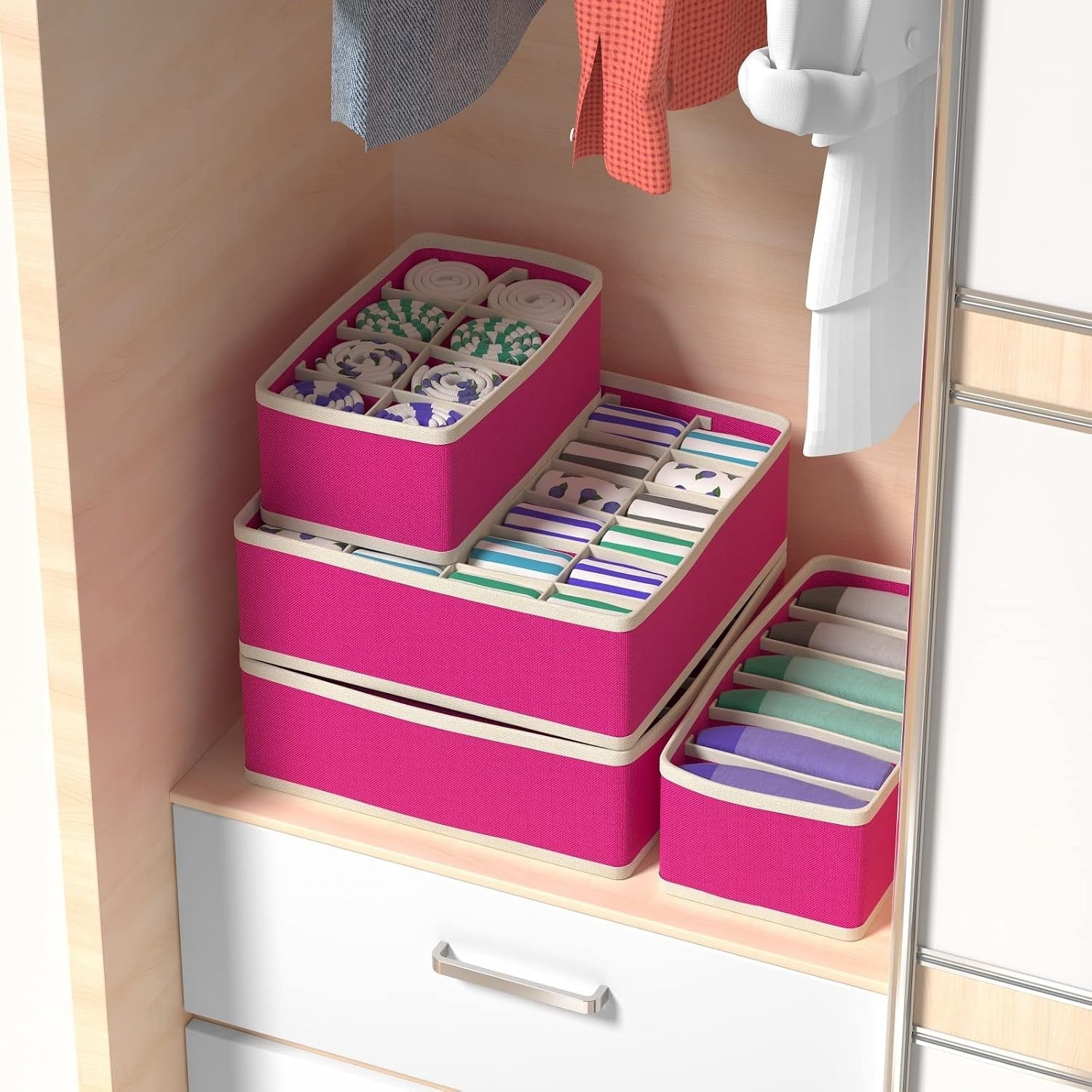 Cutie De Depozitare, Flippy, Pentru Lenjerie, Sosete Si Sutiene, Material Textil, 7 Compartimente, 32 x 32 x 10 cm, Culoare Roz-3