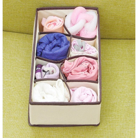 Cutie De Depozitare, Flippy, Pentru Lenjerie, Sosete Si Sutiene, Material Textil, 8 Compartimente, 32 x 16 x 10 cm, Culoare Bej-1