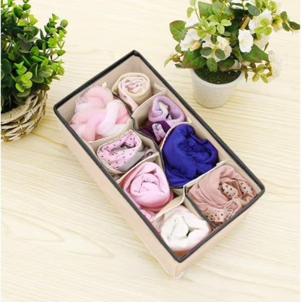 Cutie De Depozitare, Flippy, Pentru Lenjerie, Sosete Si Sutiene, Material Textil, 8 Compartimente, 32 x 16 x 10 cm, Culoare Bej-4