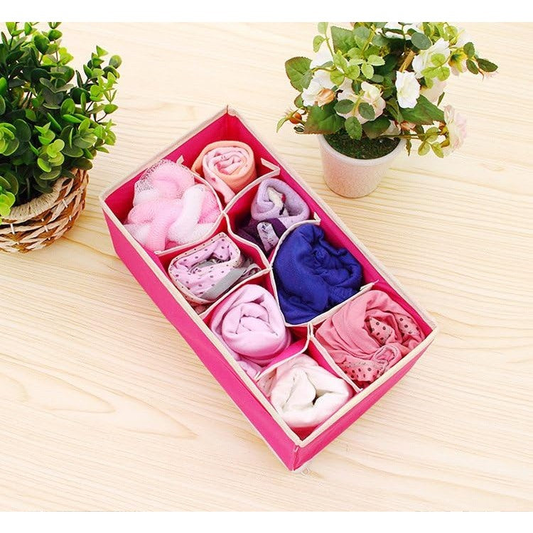 Cutie De Depozitare, Flippy, Pentru Lenjerie, Sosete Si Sutiene, Material Textil, 8 Compartimente, 32 x 16 x 10 cm, Culoare Roz-2