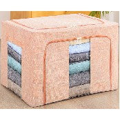 Cutie de Depozitare Pliabila, Flippy, 100 L, din Bumbac si In, 60x42x40 cm, 2 Ferestre, Frontala si Laterala, 2 Usi de Acces cu Fermoar Bidirectional, Cadru Metalic, Suport Baza Stabil din Plastic, Roz Pudrat-0