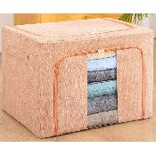 Cutie de Depozitare Pliabila, Flippy,100 L, din Bumbac si In,60X42X40 cm, Fereastra Frontala, 2 Usi de Acces cu Fermoar Bidirectional, Cadru Metalic, Suport Baza Stabil din Plastic, Roz Pudrat-0