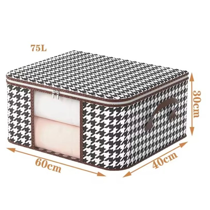 Cutie de Depozitare Pliabila, Flippy, 60x40x30 cm, 75 L, Fereastra Frontala, cu Fermoar Bidirectional, Cadru Metalic, Suport Baza Stabil, Imprimeu in Carouri, Alb/Negru-7