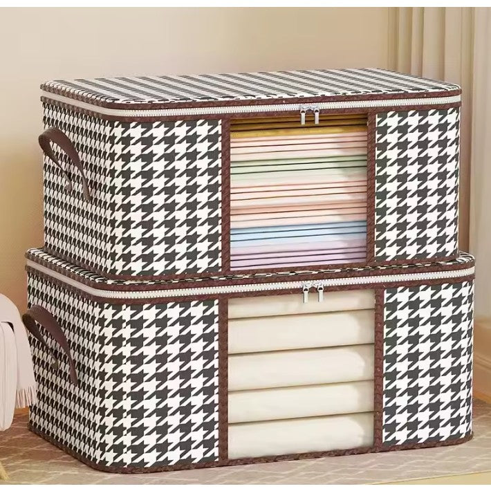 Cutie de Depozitare Pliabila, Flippy, 60x40x30 cm, 75 L, Fereastra Frontala, cu Fermoar Bidirectional, Cadru Metalic, Suport Baza Stabil, Imprimeu in Carouri, Alb/Negru-8