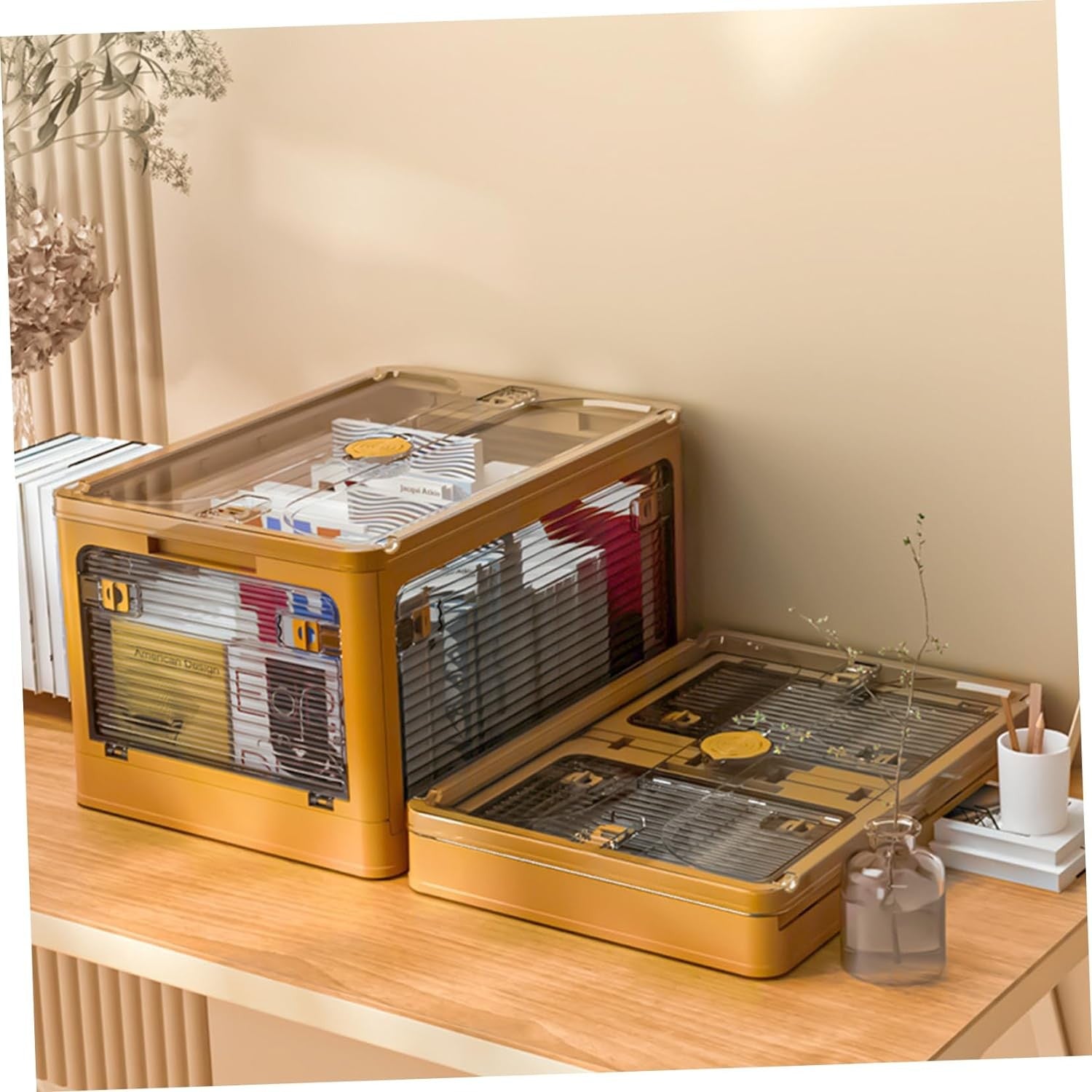 Cutie de depozitare pliabila, Flippy, Cu capac, 40 L, Plastic, 47x35x24.5 cm, Portocaliu-4