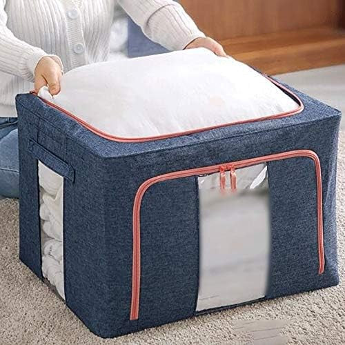 Cutie de depozitare pliabila, Flippy, Cu fermoar, 66 L, Textil, 50x40x33 cm, Albastru Marin, Cadru Metalic, Suport Baza Stabil din Plastic, Cu doua ferestre-5