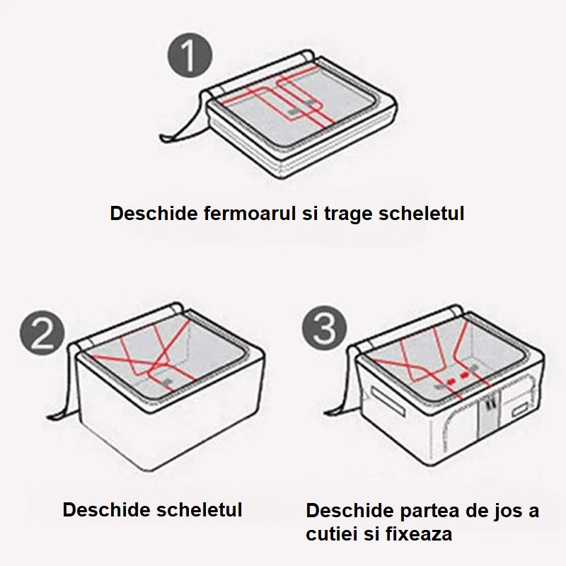 Cutie de Depozitare Pliabila, Flippy, Cu Fermoar, 66 L, Textil, 50x40x33 cm, cu Fereastra, Cadru Metalic, Suport Baza Stabil din Plastic, Imprimeu Cirese, Roz-4