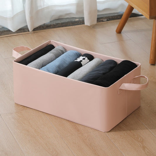 Cutie de Depozitare Tip Cos, Flippy, Material Piele Ecologica, Pliabila, 47x28x20 cm, 26 l, Cadru Metalic, cu Manere, Roz-1