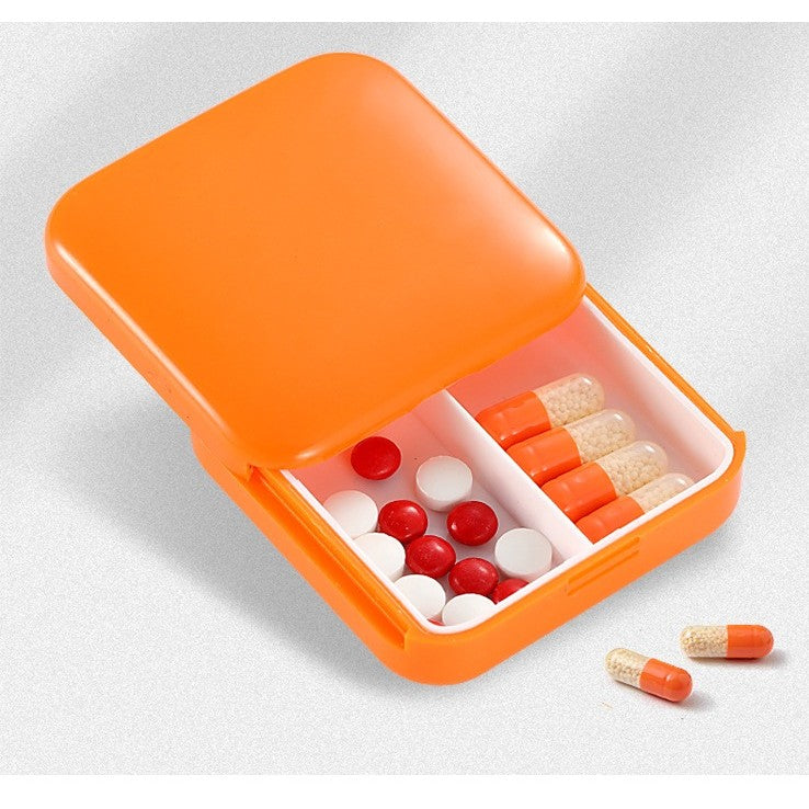 Cutie depozitare medicamente, 2 compartimente, Glisanta, Portocaliu, Patrata, Flippy, Inchidere etans-1