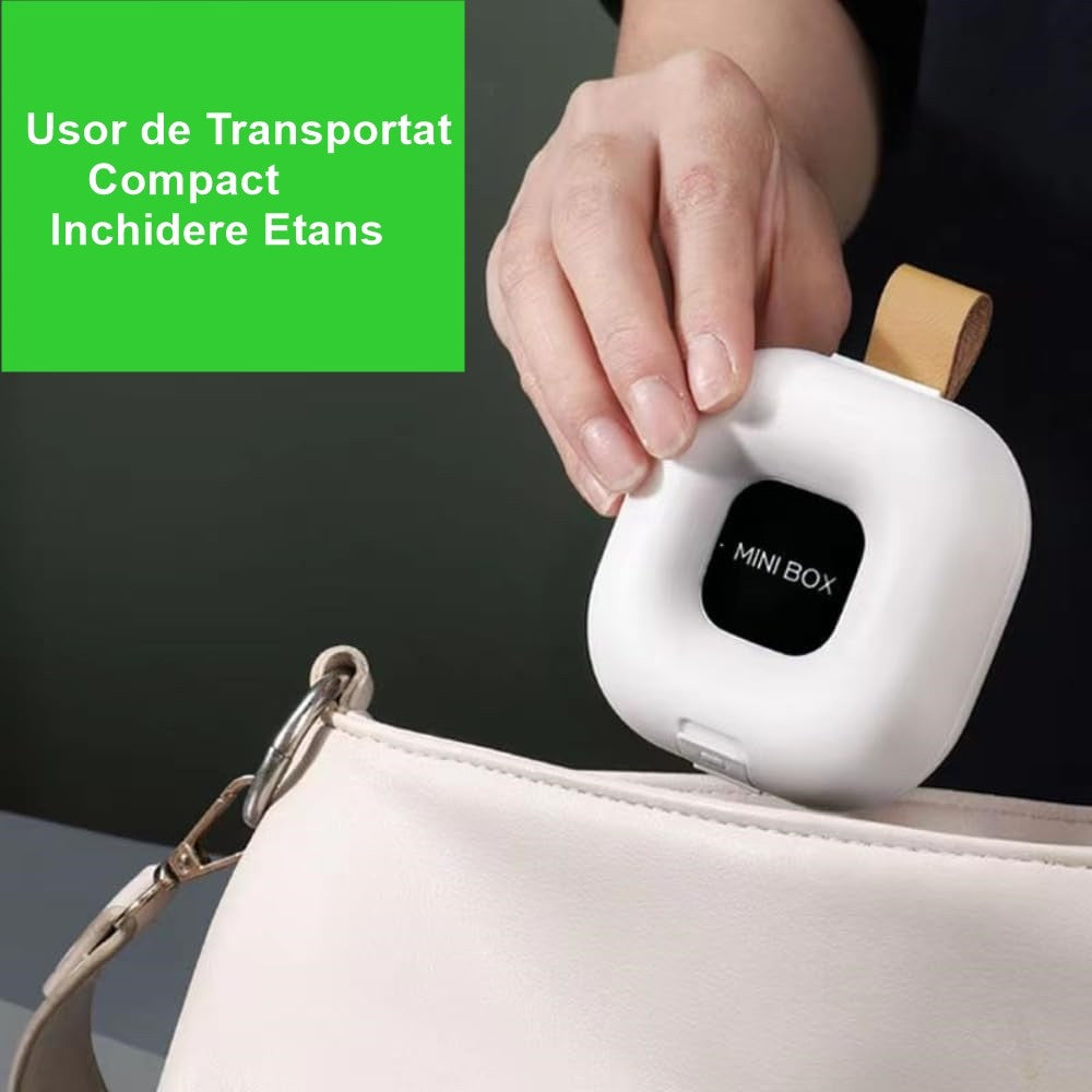 Cutie Depozitare Medicamente, Flippy, 4 Compartimente, Inchidere Etans, Portabila, Patrat, Alb/Negru, PP, 7.6x2.9x7.8 cm-1