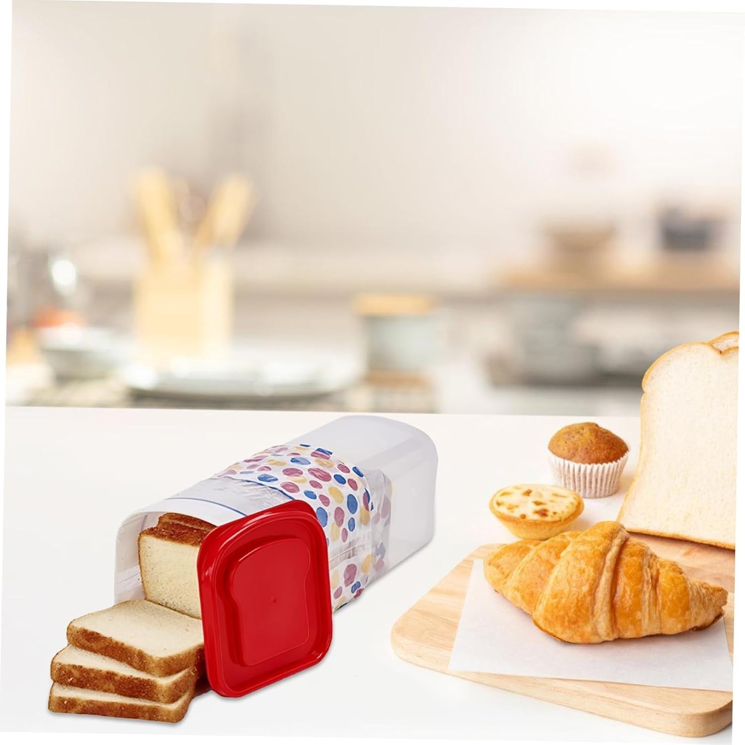 Cutie Depozitare Paine, Flippy, din Plastic, 34 x 13 cm, Pastreaza Prospetimea, Capac Rosu-4