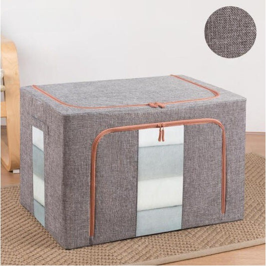 Cutie de depozitare pliabila, Flippy, Cu fermoar, 100 L, Textil, 60x42x40 cm, Cadru Metalic, Suport Baza Stabil din Plastic, Gri-1