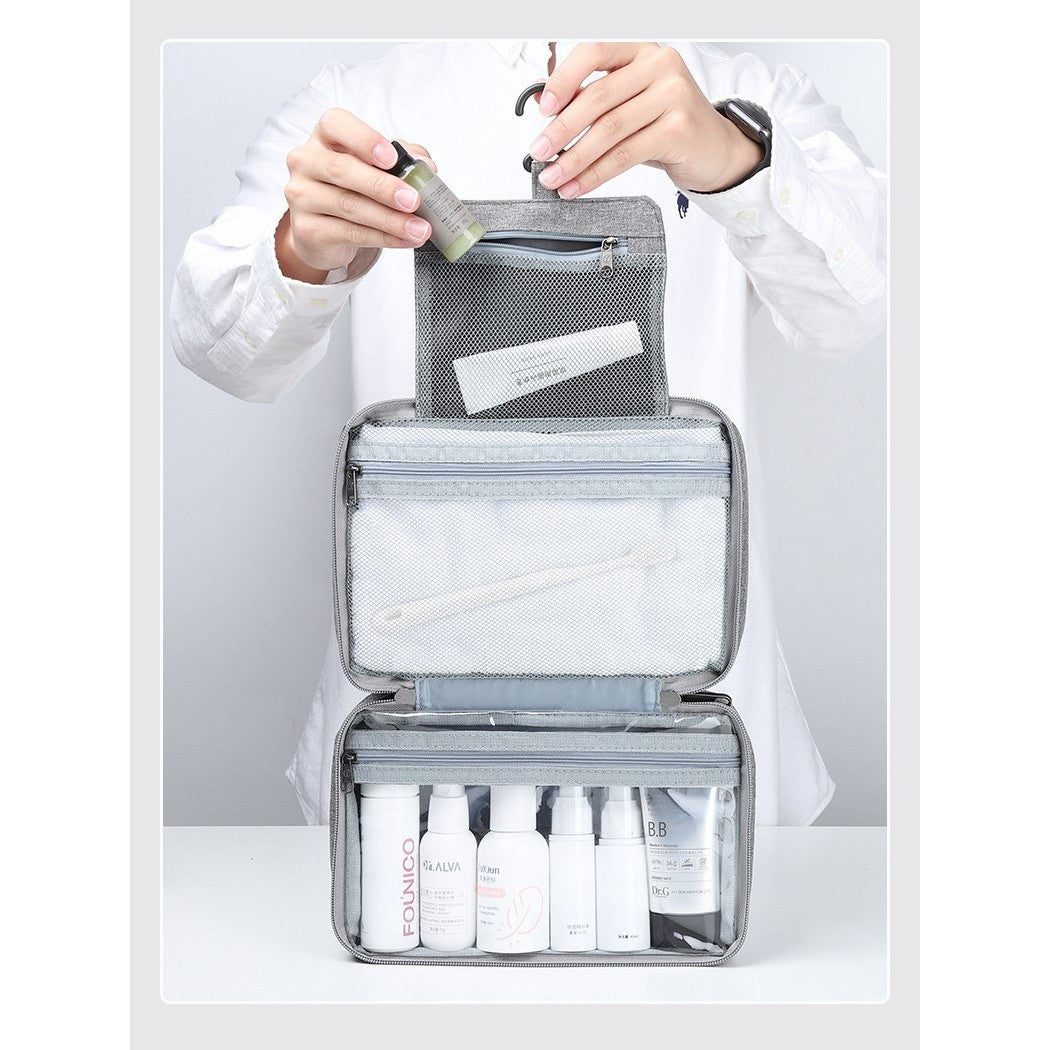 Geanta cosmetice voiaj, Flippy, material textil, impermeabil, Gri, 12.5 x 9 x 22 cm-2