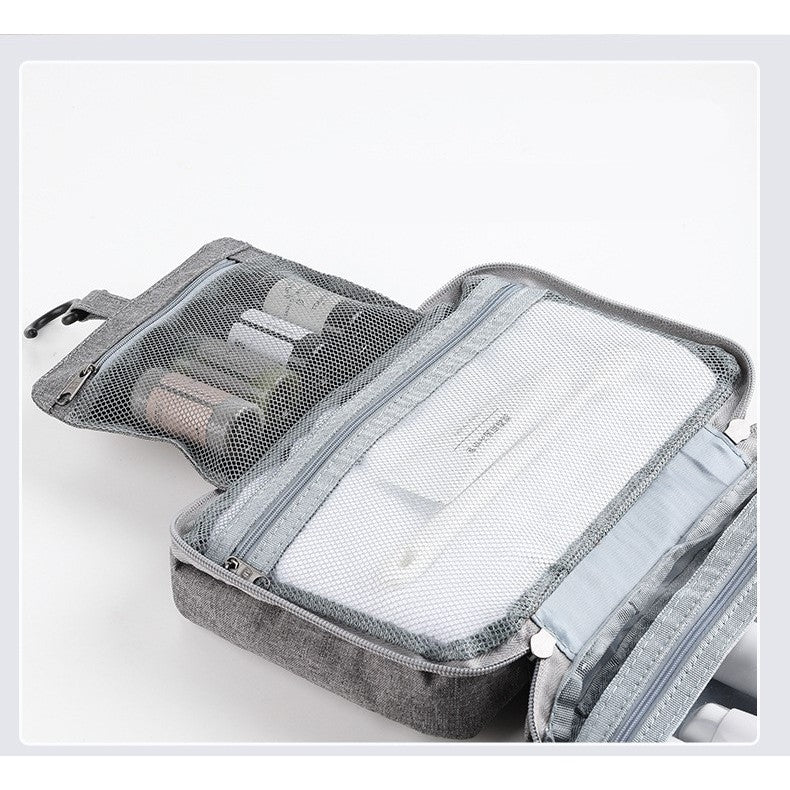 Geanta cosmetice voiaj, Flippy, material textil, impermeabil, Gri, 12.5 x 9 x 22 cm-3