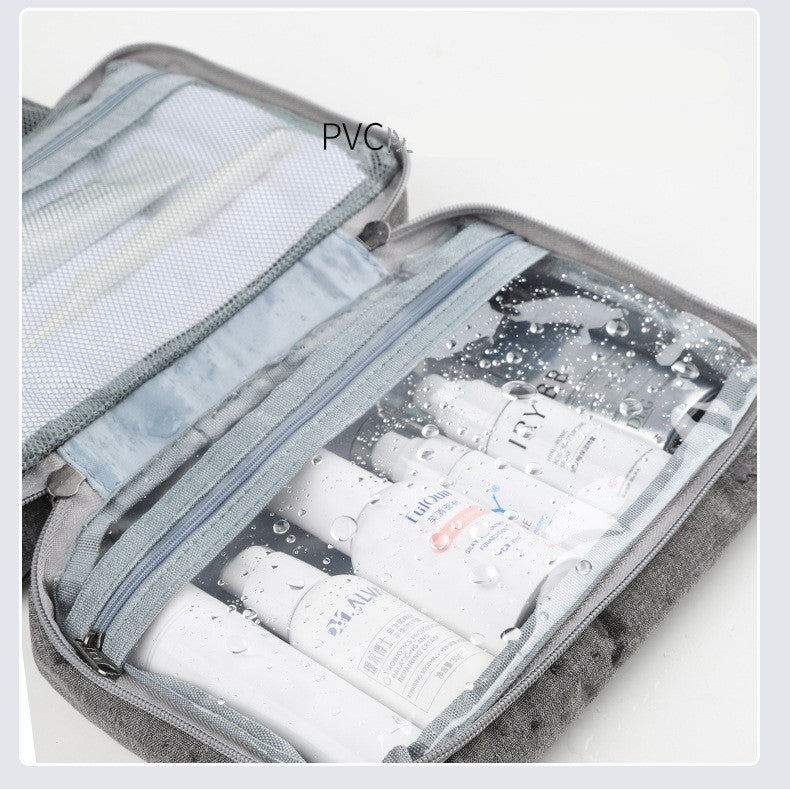 Geanta cosmetice voiaj, Flippy, material textil, impermeabil, Gri, 12.5 x 9 x 22 cm-4