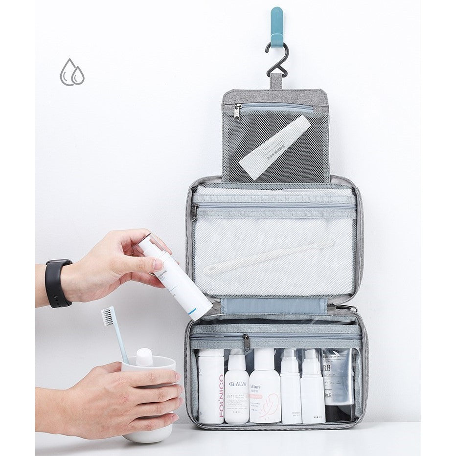 Geanta cosmetice voiaj, Flippy, material textil, impermeabil, Gri, 12.5 x 9 x 22 cm-5