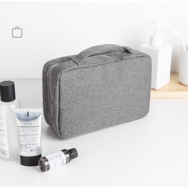 Geanta cosmetice voiaj, Flippy, material textil, impermeabil, Gri, 12.5 x 9 x 22 cm-6