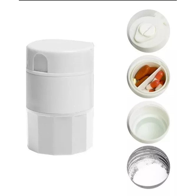 Cutie Pastile Multifunctionala, Flippy, 4 in 1, Pahar Apa, Taiere, Sfaramare, Depozitare, Compact, ABS cu Lama din Inox, Alb, 8.7x6.2x4.1 cm-5