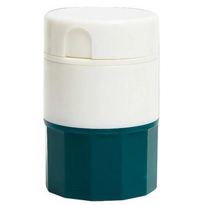 Cutie Pastile Multifunctionala, Flippy, 4 in 1, Pahar Apa, Taiere, Sfaramare, Depozitare, Compact, ABS cu Lama din Inox, Alb/Verde, 8.7x6.2x4.1 cm-0