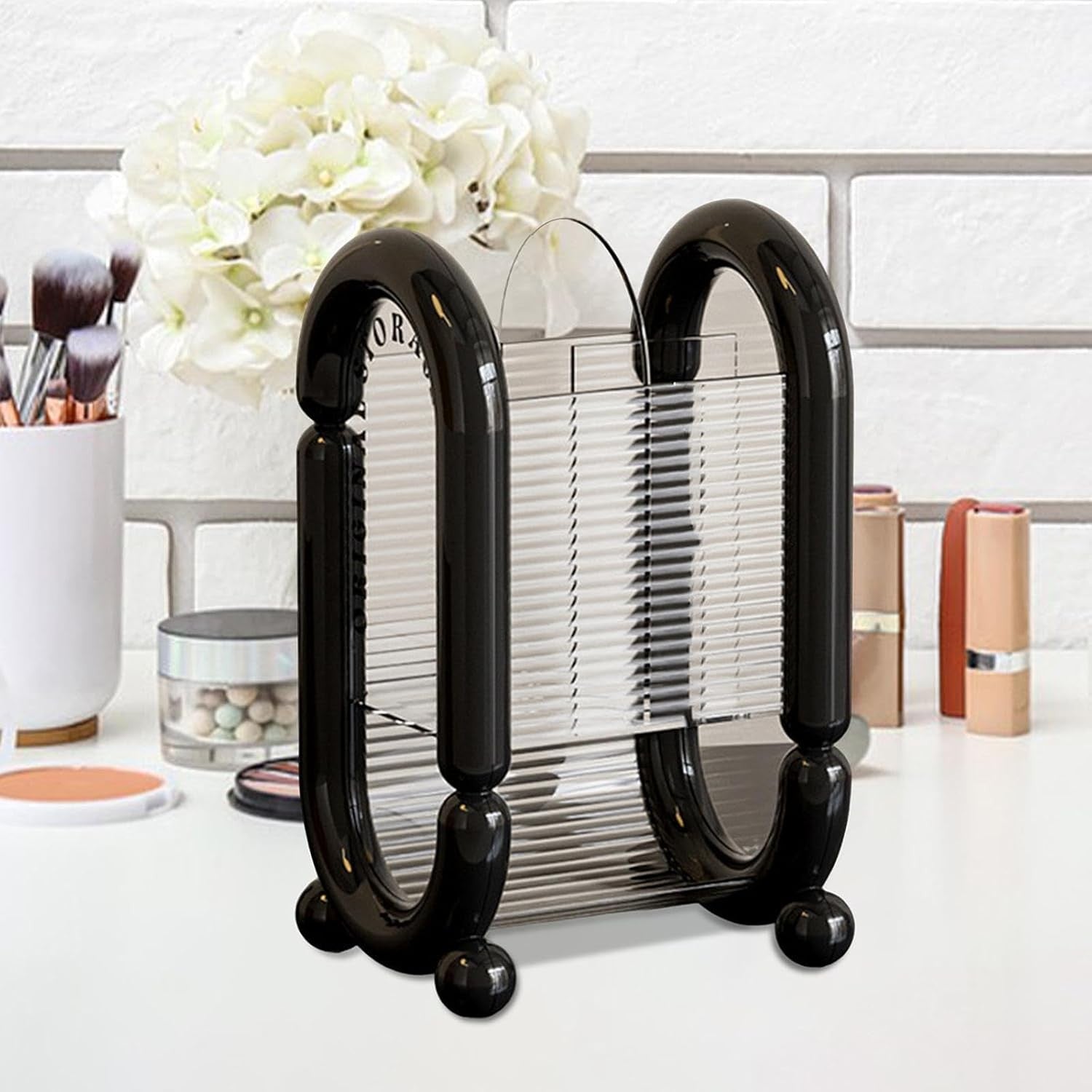 Cutie pentru Depozitare Cosmetice, Flippy, pentru Pensule, Creioane si Buretei, 4 Compartimente, din Plastic, 12 x 10 x 20 cm, Negru-2