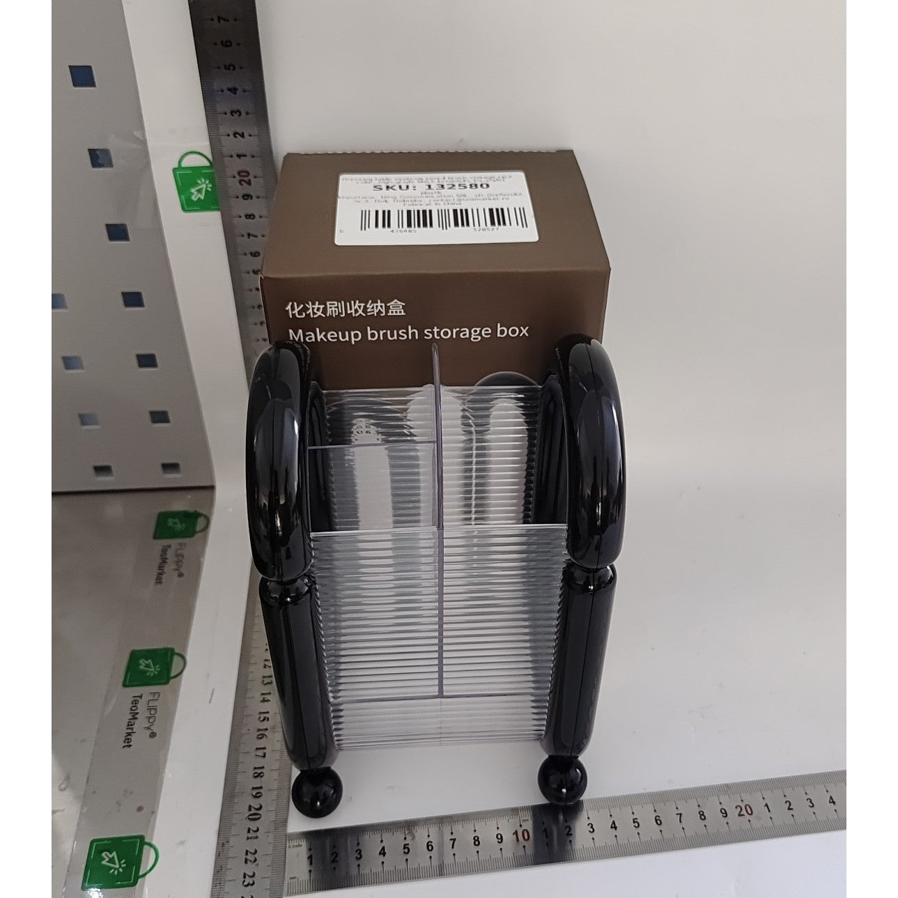 Cutie pentru Depozitare Cosmetice, Flippy, pentru Pensule, Creioane si Buretei, 4 Compartimente, din Plastic, 12 x 10 x 20 cm, Negru-6