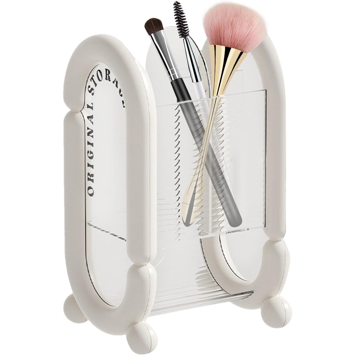 Cutie pentru Depozitare Cosmetice, Flippy, pentru Pensule, Creioane si Buretei, 4 Compartimente, din Plastic, 12 x 10 x 20 cm, Alb-2