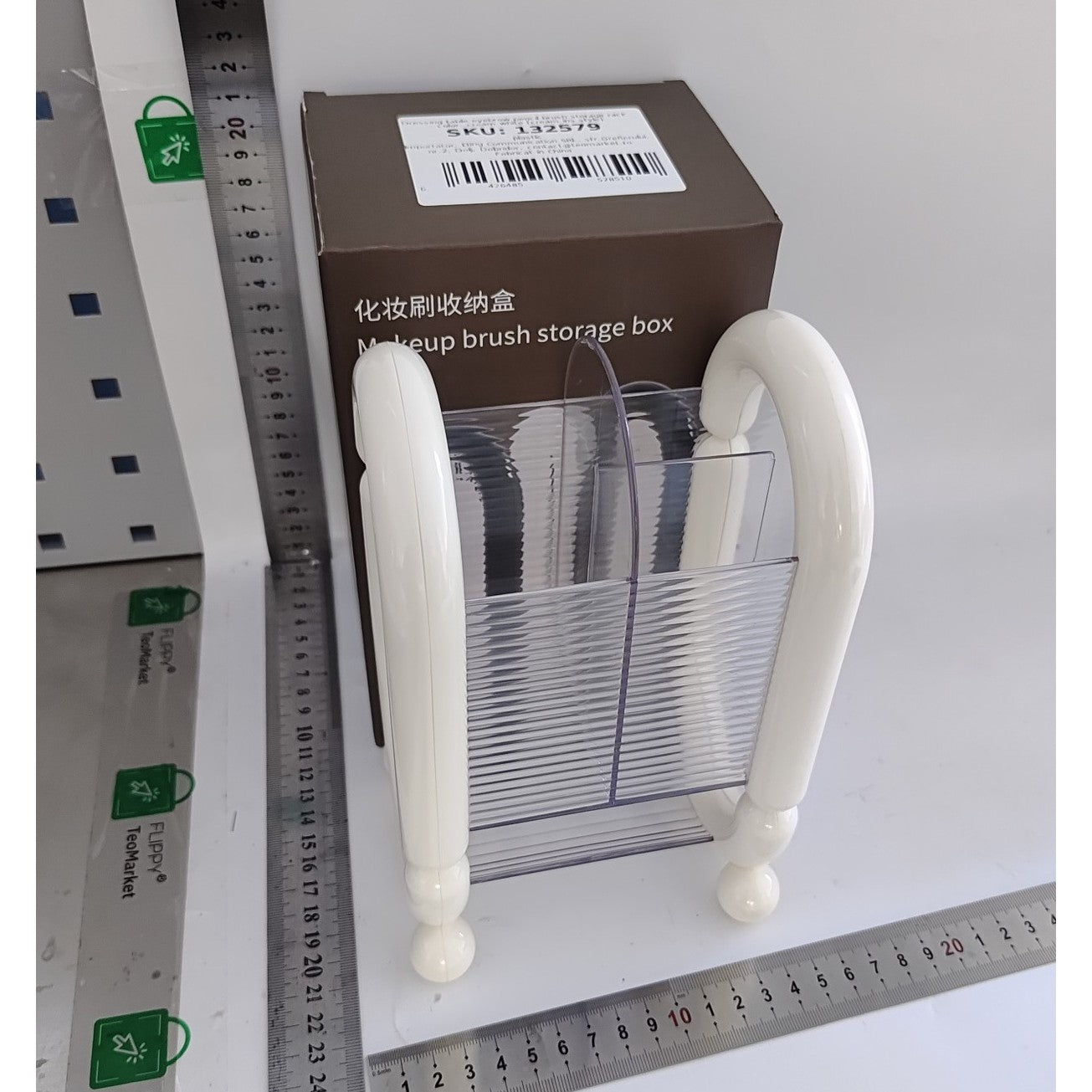 Cutie pentru Depozitare Cosmetice, Flippy, pentru Pensule, Creioane si Buretei, 4 Compartimente, din Plastic, 12 x 10 x 20 cm, Alb-3