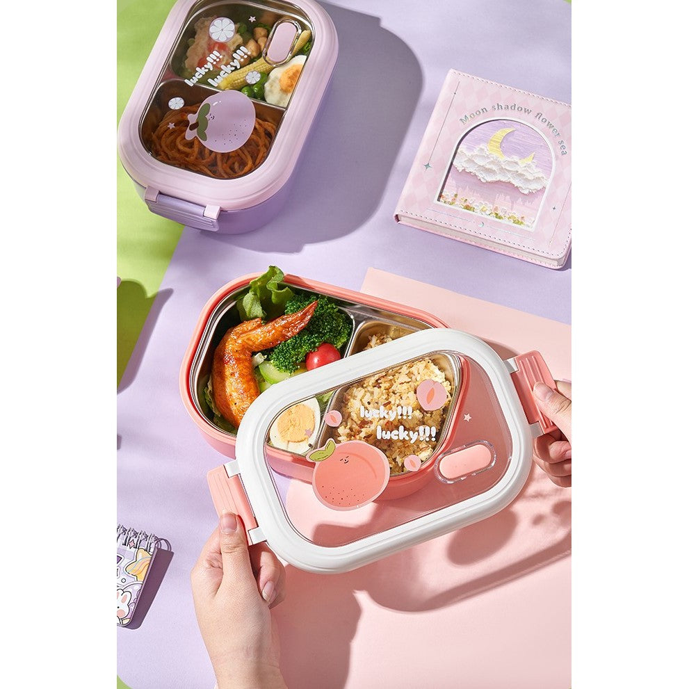 Cutie pentru Pranz sau Gustari, Flippy, cu Doua Compartimente, pentru Copii si Adulti, Etansare, PP, Perfect pentru Scoala si Birou, 1000 mL, 22.5x14.5x8 cm, Roz-7