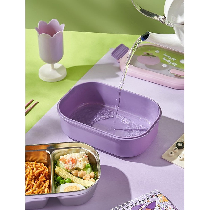 Cutie pentru Pranz sau Gustari, Flippy, cu Doua Compartimente, pentru Copii si Adulti, Etansare, PP, Perfect pentru Scoala si Birou, 1000 mL, 22.5x14.5x8 cm, Mov-9