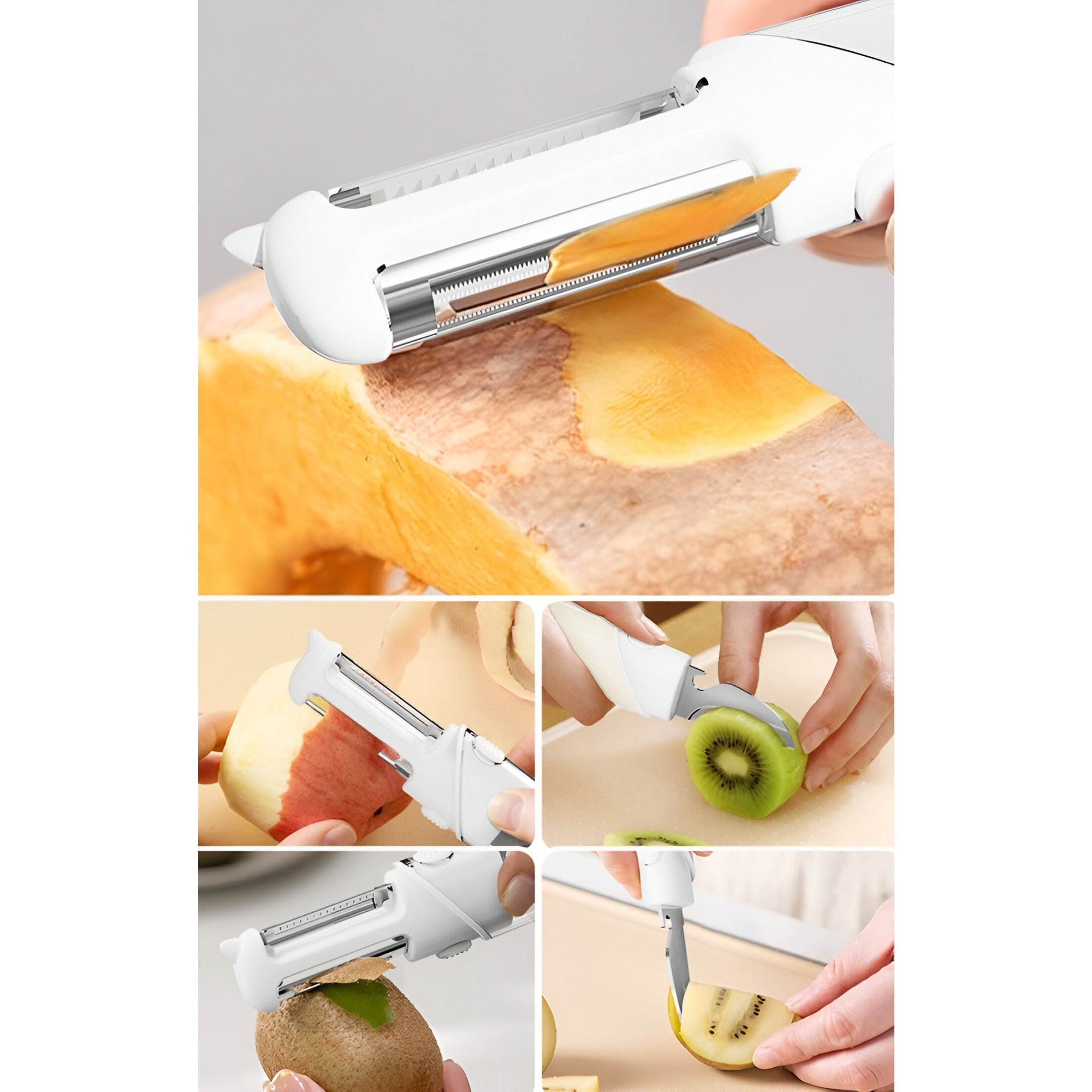 Cutit de Fructe Multifunctional, Flippy, Razatoare, Curatator Fructe-Legume, Deschizator de Sticle, 18.1x3.8x2cm, Alb-5