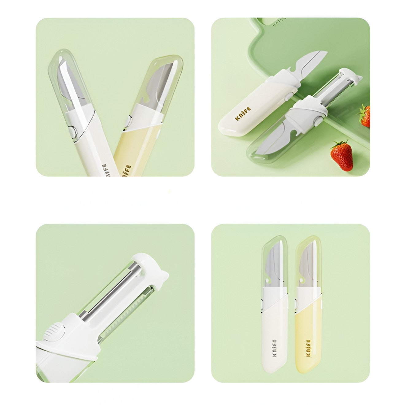 Cutit de Fructe Multifunctional, Flippy, Razatoare, Curatator Fructe-Legume, Deschizator de Sticle, 18.1x3.8x2cm, Alb-6