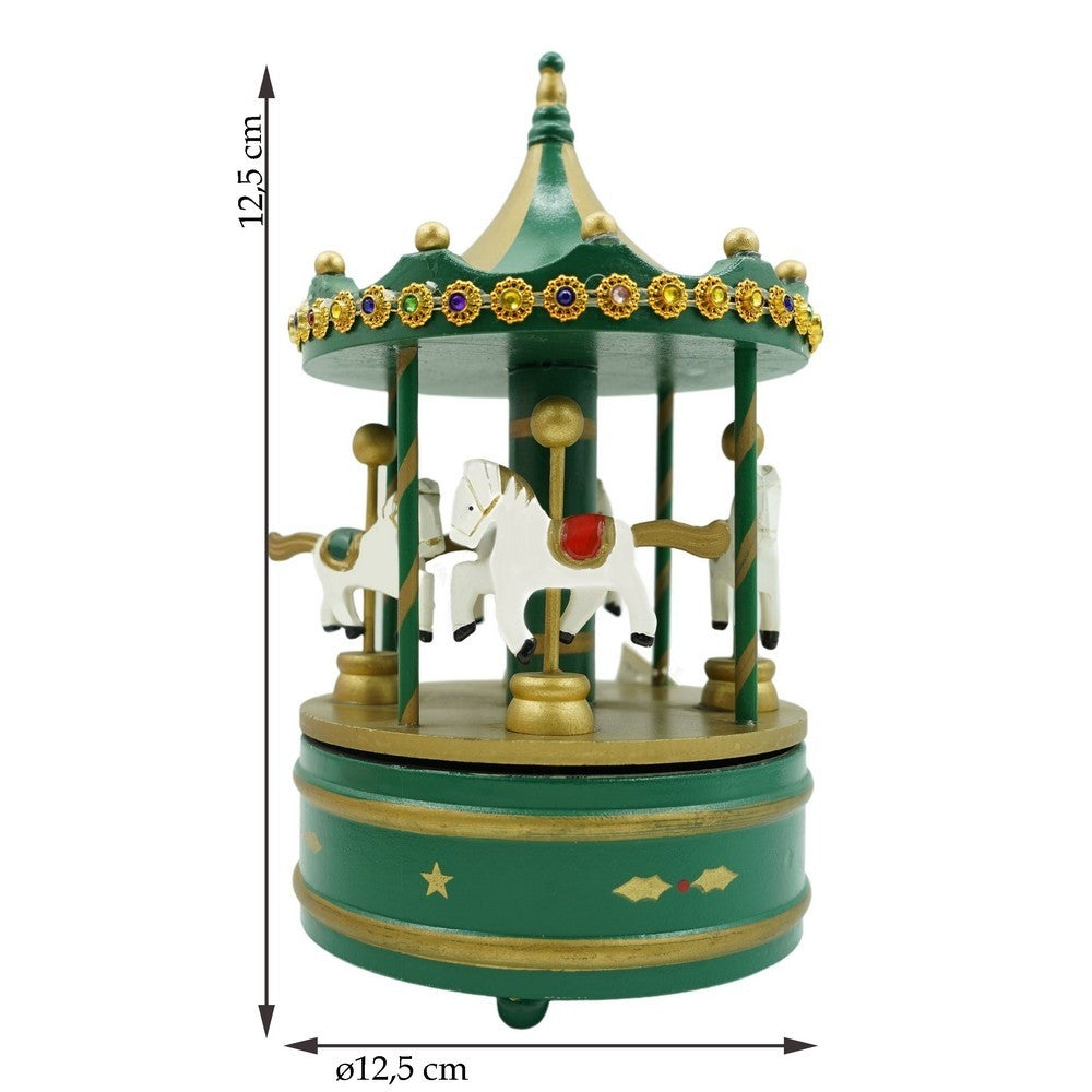 Cutiuta muzicala decorata de Craciun, Carusel rotativ, Verde, din Lemn, Interior, Flippy-10