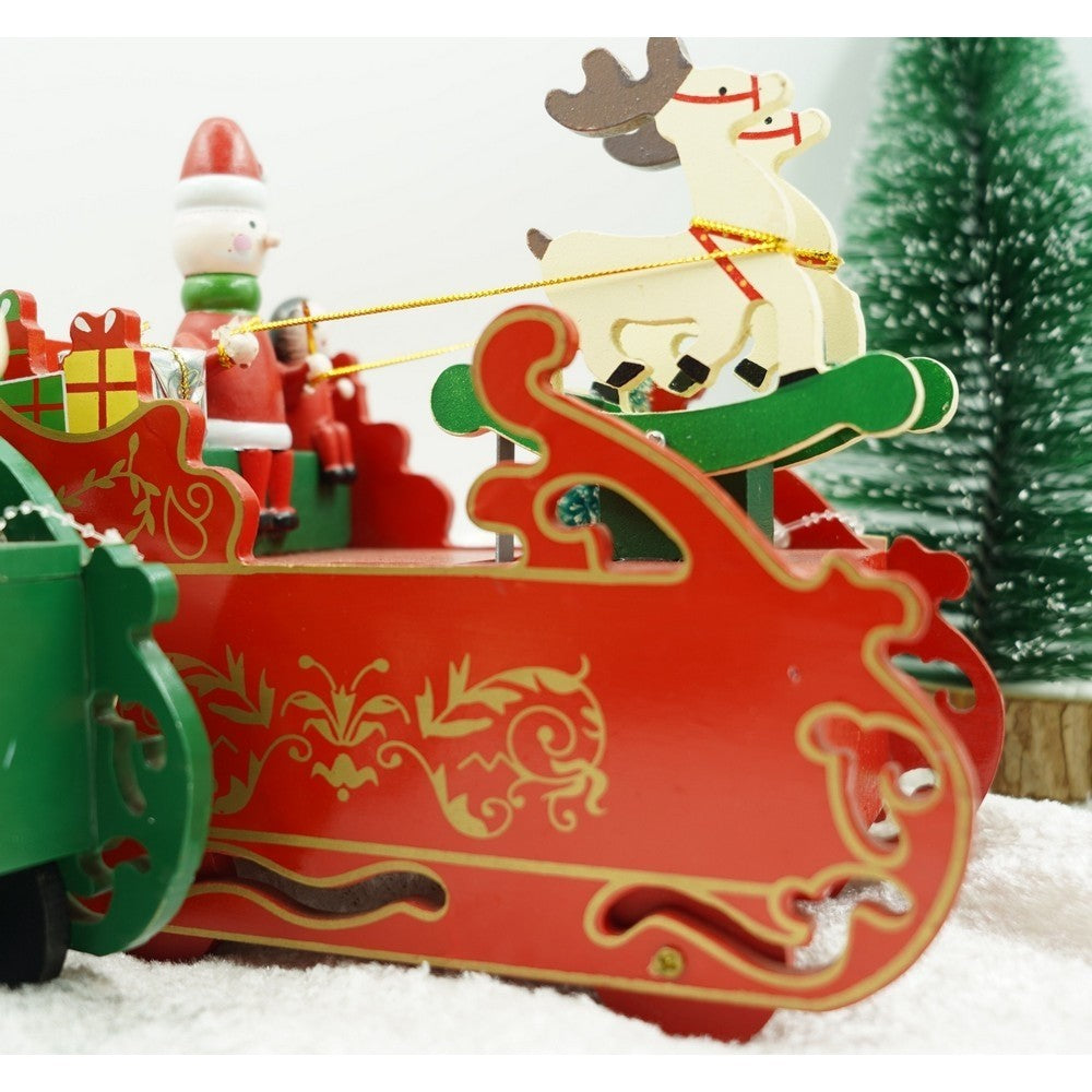 Cutiuta muzicala decorata, Sania lui Mos Craciun, Rosu, din Lemn, 16 cm x 18.5 cm, Interior, Flippy, Resigilat-4