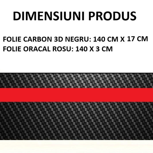 Sticker autoadeziv Tuning, model "Rally Stripe Carbon 3D", dimensiune 140 x 17 cm, culoare Negru/Rosu-1