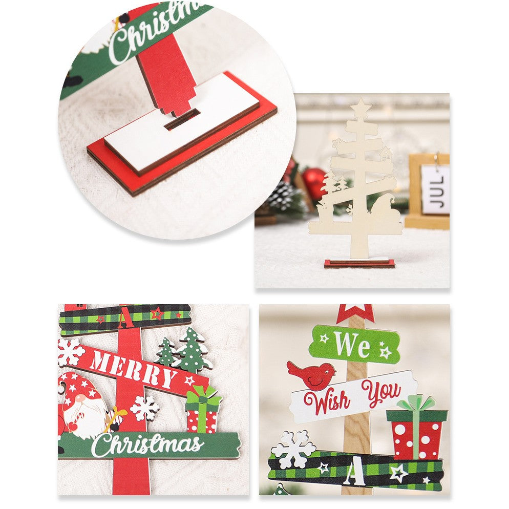 Decoratiune de Craciun din Lemn, Flippy, pentru Masa, Scris We Wish You A Merry Christmas, Model Bradut, 21.5x12.2x4 cm, Multicolor-3