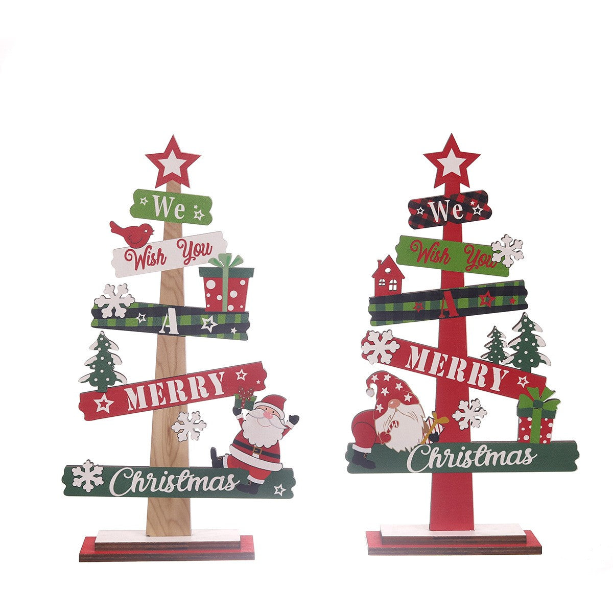 Decoratiune de Craciun din Lemn, Flippy, pentru Masa, Scris We Wish You A Merry Christmas, Model Bradut, 21.5x12.2x4 cm, Multicolor-5
