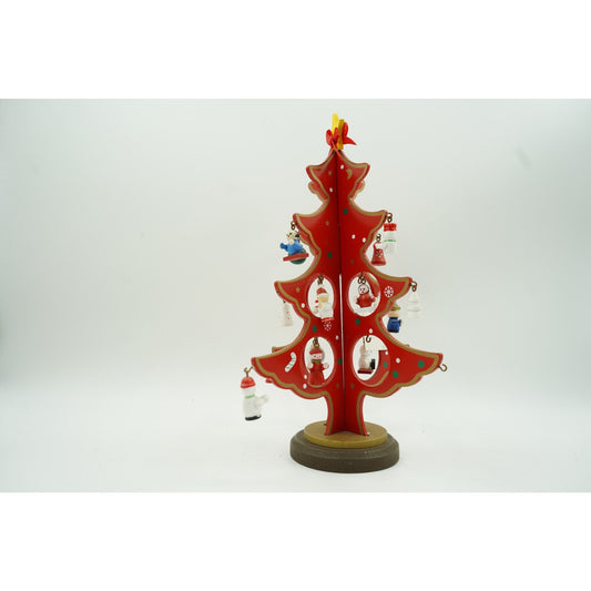 Decoratiune Craciun, Brad, Rosu, 8 cavitati cu ornamente, 18.5 cm x 25 cm, Lemn, Flippy-1
